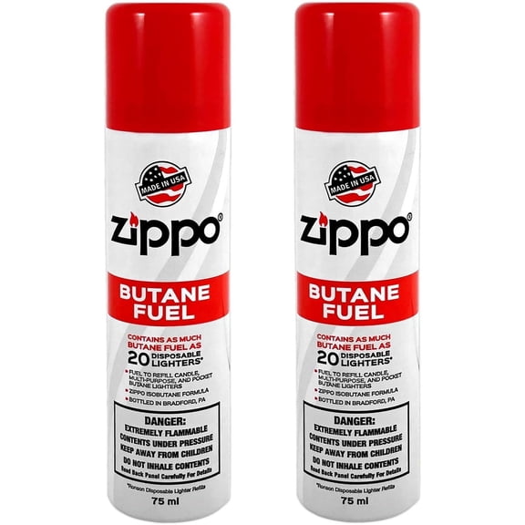 Zippo Butane Fuel Refill 75ml 2 Pack Premium Lighter & Torch Fuel