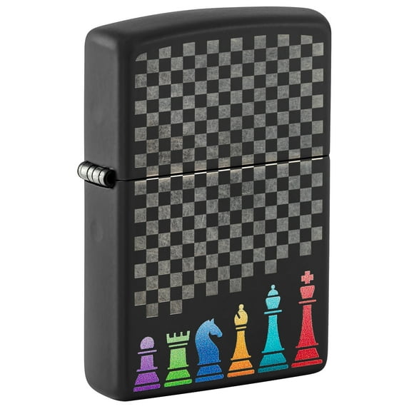 Zippo Chess Pieces Design Black Matte Pocket Lighter