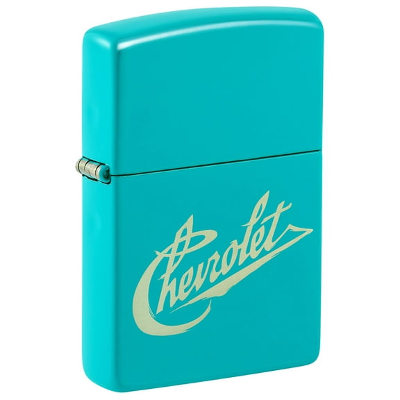 Zippo Chevy Script Logo Flat Turquoise Pocket Lighter
