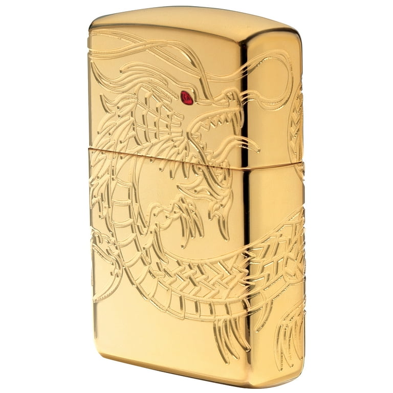 Zippo Chinese Dragon Armor High Polish Gold Plate Windproof Pocket Lighter