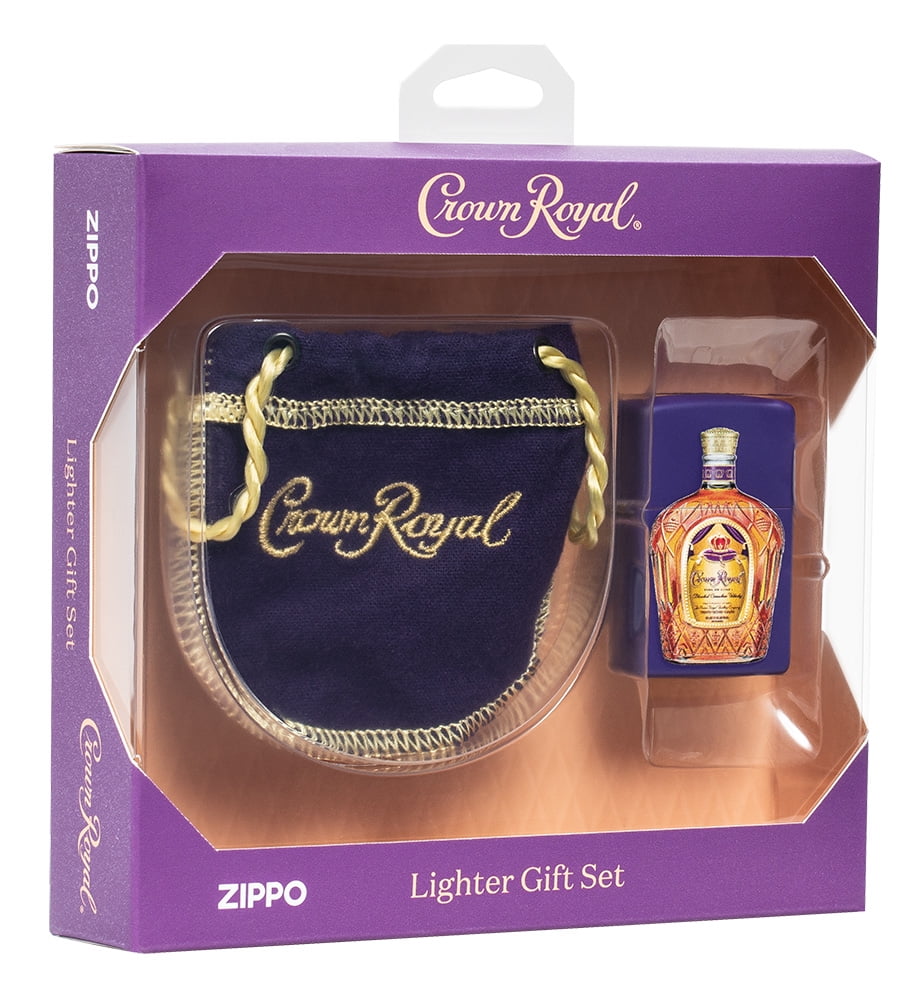 Zippo Crown Royal Texture Print Purple Matte Pocket Lighter and Pouch Gift Set