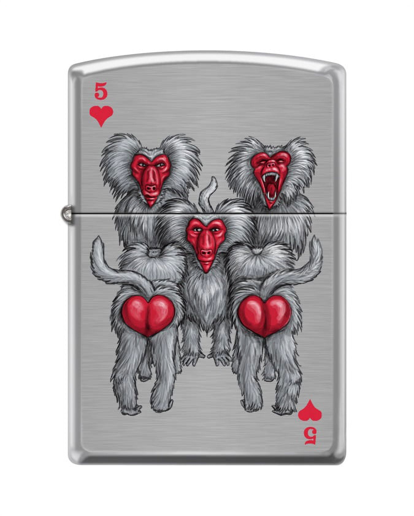 Zippo Custom Design Five of Hearts Baboons Playing Cards Windproof  Collectible Lighter - Made in USA Limited Edition & Rare