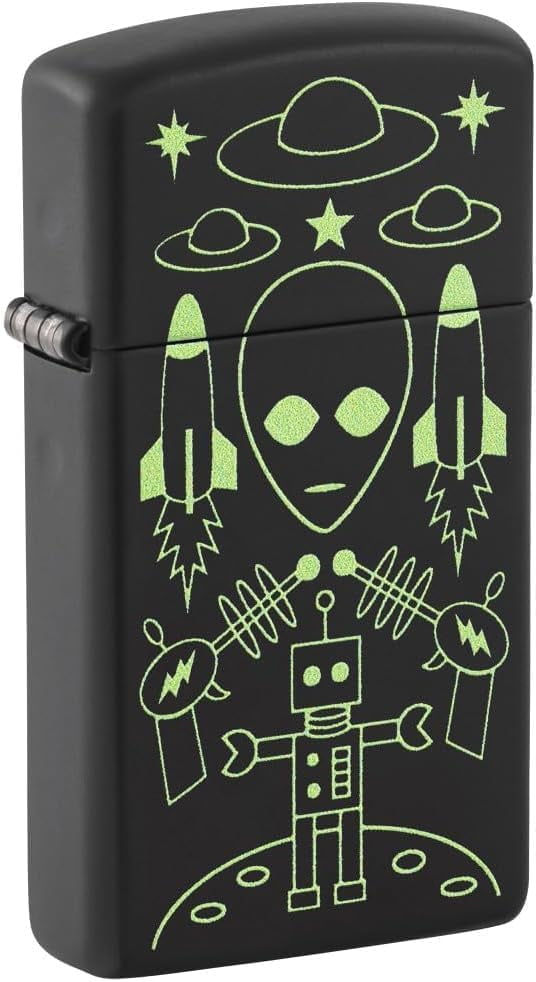 Zippo - Customized Message on Alien Invasion SlimÂ® Black Matte Pocket 46691