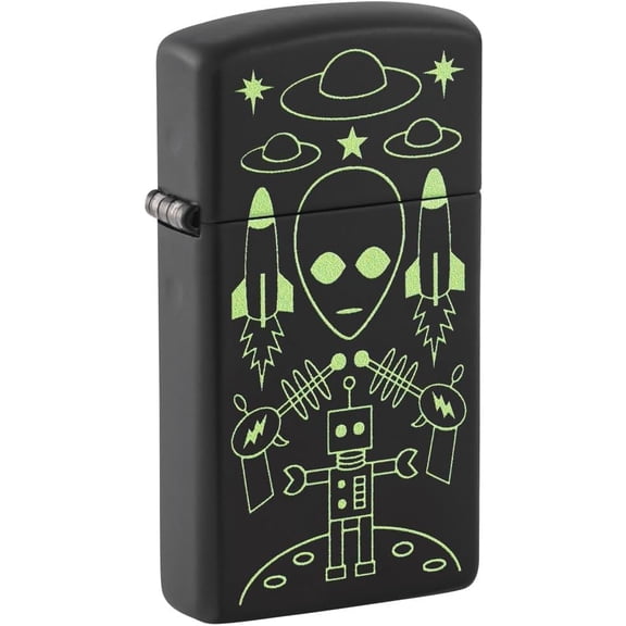 Zippo - Customized Message on Alien Invasion Slim Black Matte Pocket 46691