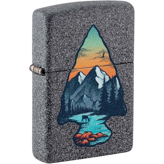 Zippo - Customized Message on Arrowhead and Mountain Scene - Iron Stone 46007