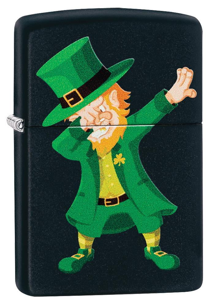 Zippo Dabbing Leprechaun Design Black Matte Pocket Lighter