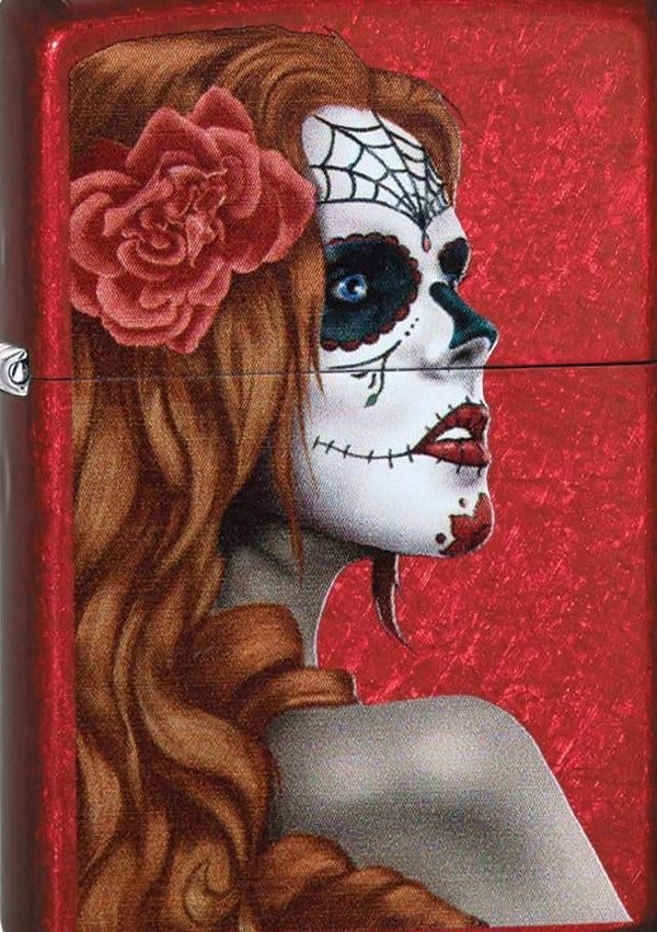 Zippo Day of The Dead Girl Candy Apple Red Pocket Lighter