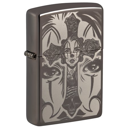 Zippo Day of the Dead Skull Cross Design Black Ice Pocket Lighter