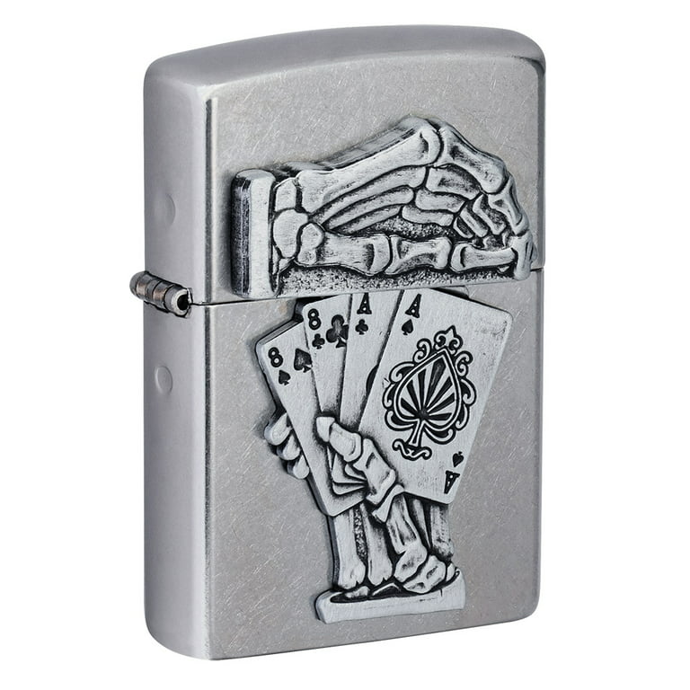 Zippo Dead Mans Hand Emblem Design Street Chrome Pocket Lighter
