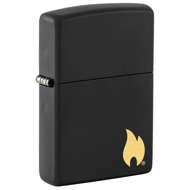 Zippo Engraved Flame Icon Black Matte Pocket Lighter