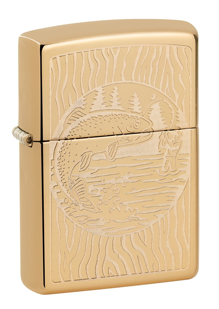 Zippo Fisherman Design High Polish Brass Pocket Lighter