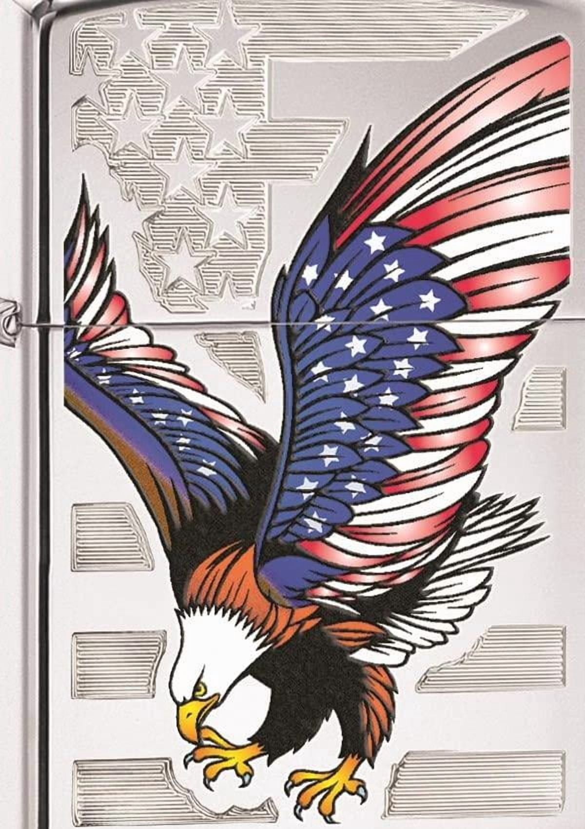 Zippo Flag Design Eagle High Polish Chrome Pocket Lighter