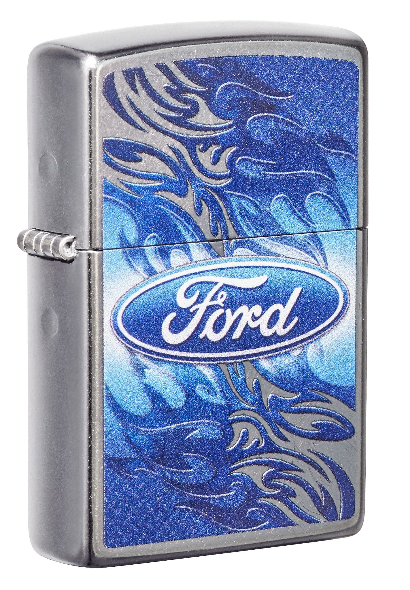 Zippo Ford Blue Flame Script in Oval Logo Street Chrome Pocket Lighter