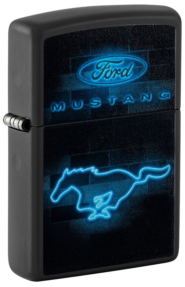 Zippo Ford Mustang Neon Logo Black Matte Pocket Lighter