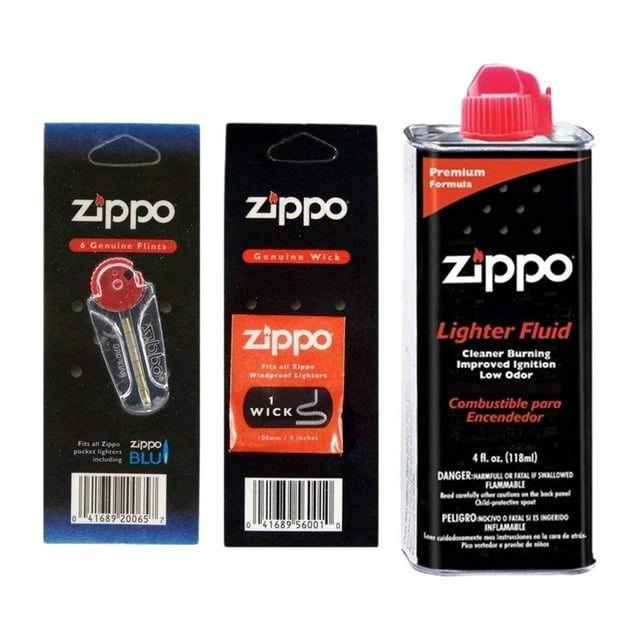 Zippo Lighter Refill Set 4 oz Fuel Fluid, 1 Flint & 1 Wick Value Pack