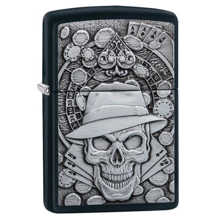 Zippo Gambling Skull Black Matte Emblem Pocket Lighter