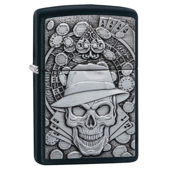 Zippo Gambling Skull Black Matte Emblem Pocket Lighter