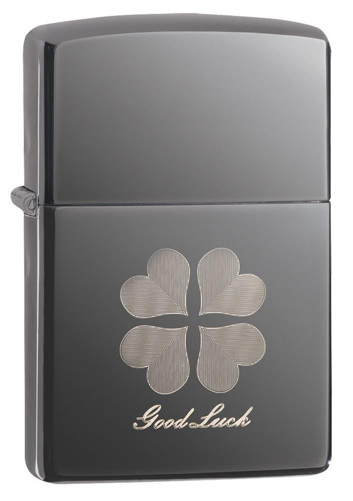 Zippo Good Luck Laser Fancy Fill Black Ice Pocket Lighter
