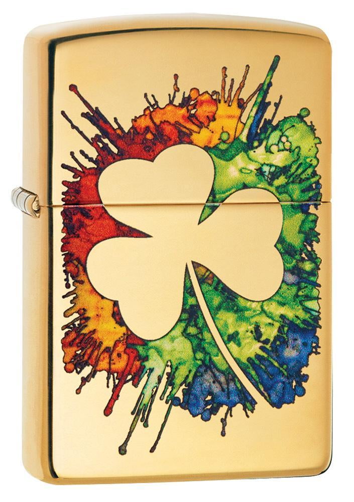 Zippo Graffiti Clover Design High Polish Brass Pocket Lighter