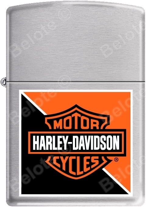 Zippo HD Harley Davidson Orange Black Shield Logo Satin Chrome Lighter NEW