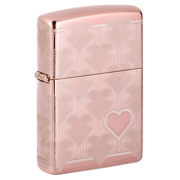 Zippo Heart Design High Polish Rose Gold Pocket Lighter