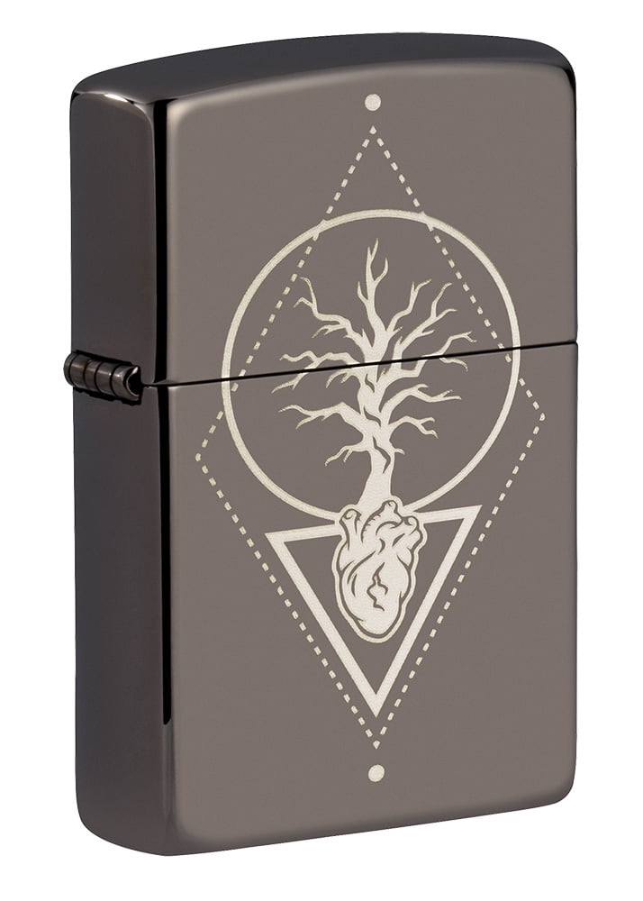 Zippo Heart Of Tree Design Black Ice Pocket Lighter