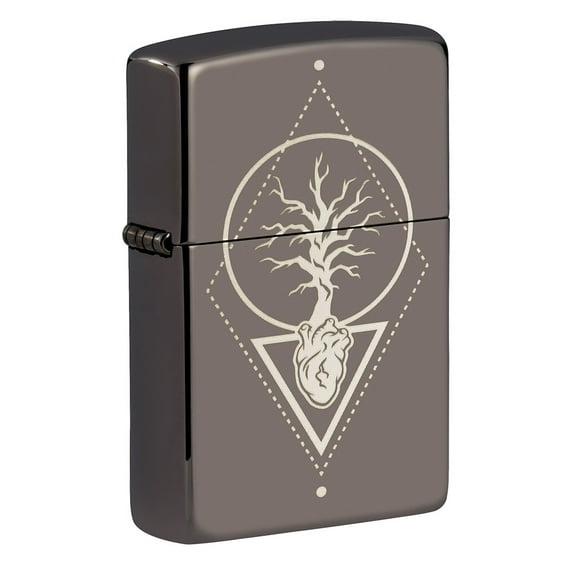 Zippo Heart Of Tree Design Black Ice Pocket Lighter