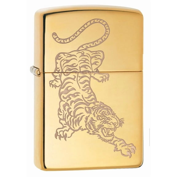 Zippo High Polish Brass Tiger Design Pocket Lighter