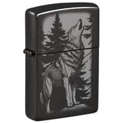 Zippo Pocket Lighter Howling Wolf Design High Polish Black Black Howling Wolf