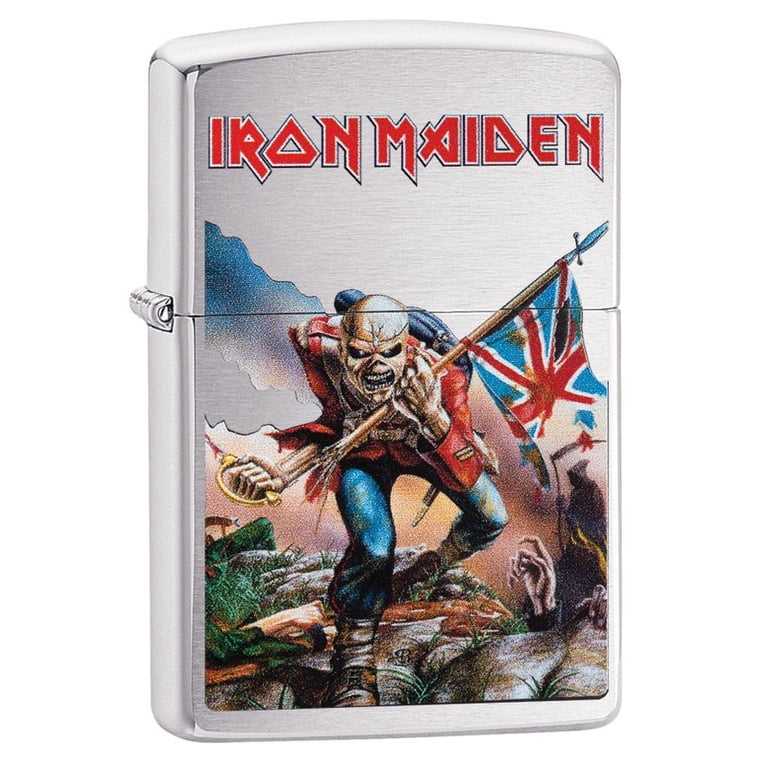 Zippo Iron Maiden Pocket Lighter, Brushed Chrome, Windproof