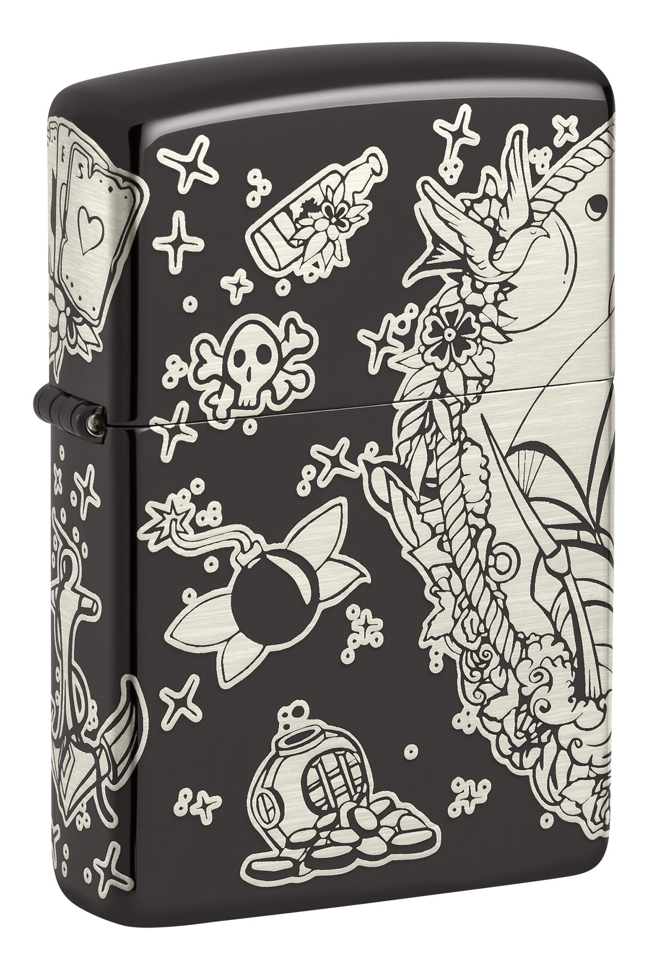 Zippo Laser 360° Pirates Treasure Design High Polish Black Pocket Lighter