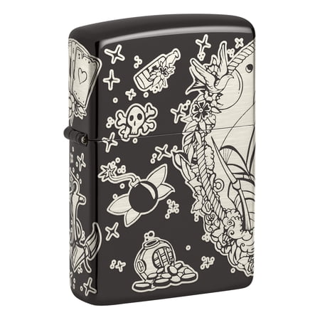 Zippo Laser 360° Pirates Treasure Design High Polish Black Pocket Lighter