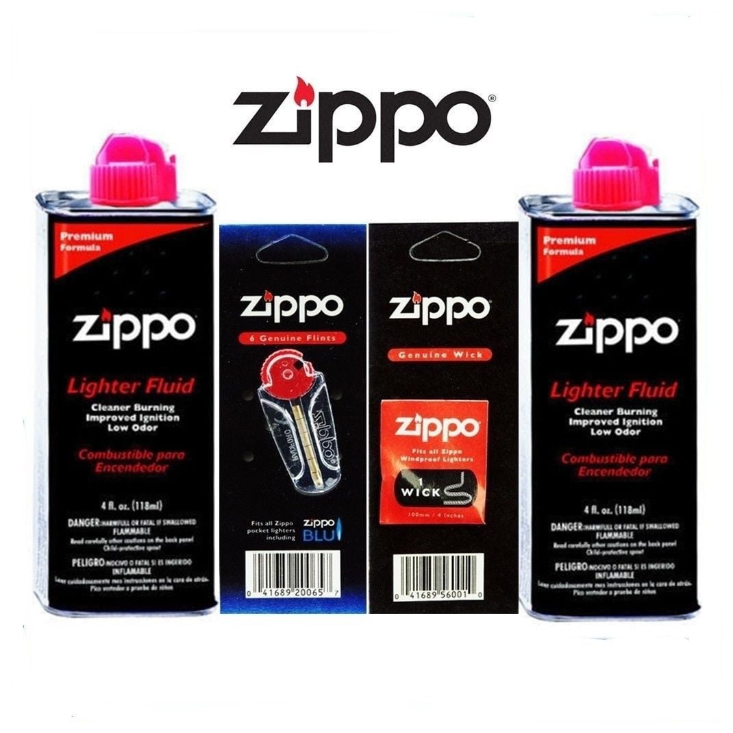 Zippo Fluid Fuel 12 Fl.oz and 2 Wick Card & 2 Flint Card (12 Flints)  Gift Set 