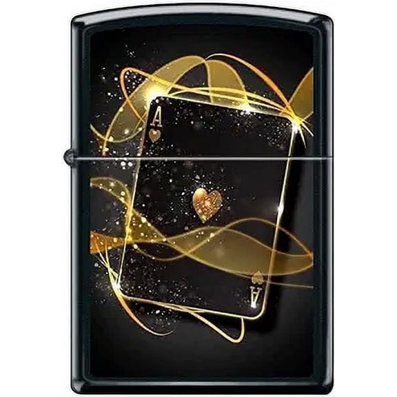 Zippo Lighter- Ace Card Gold Glitter Black Matte Windproof Lighter #Z5275