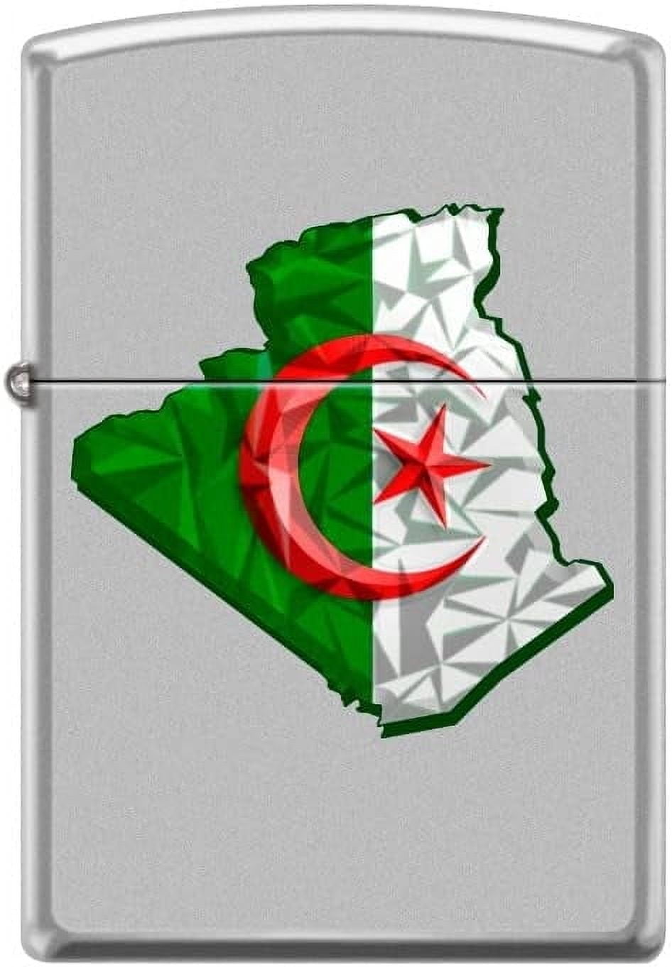 Zippo Lighter-Algeria Flag Map Satin Chrome Windproof Lighter #Z5406