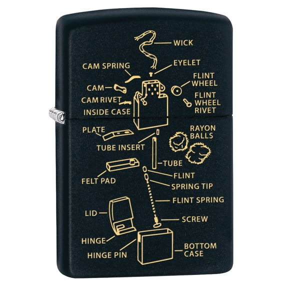 Zippo Lighter: Anatomy of a Lighter, Engraved - Black Matte