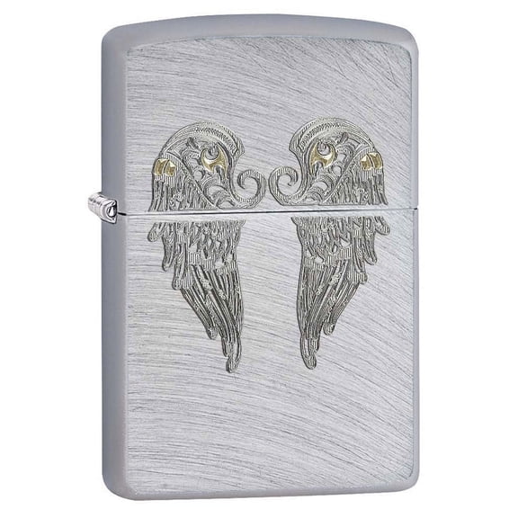 Zippo Lighter: Angel Wings, Engraved - Chrome Arch 81174