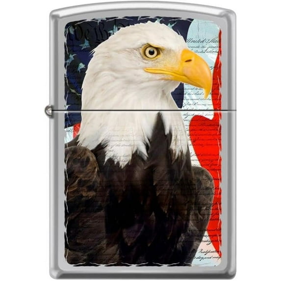 Zippo Lighter- Bald Eagle Flag USA High Polish Chrome Windproof Lighter #Z5057