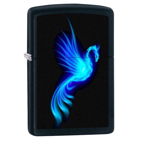 Zippo Lighter: Blue Phoenix - Black Matte