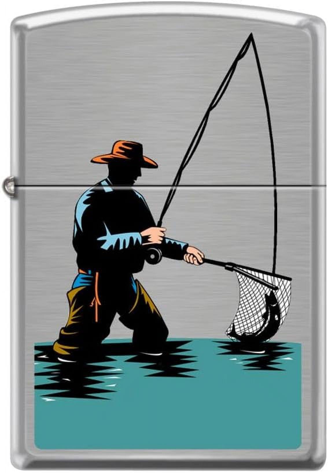 Zippo Lighter Catching A Fish Fisherman Brushed Chrome Windproof