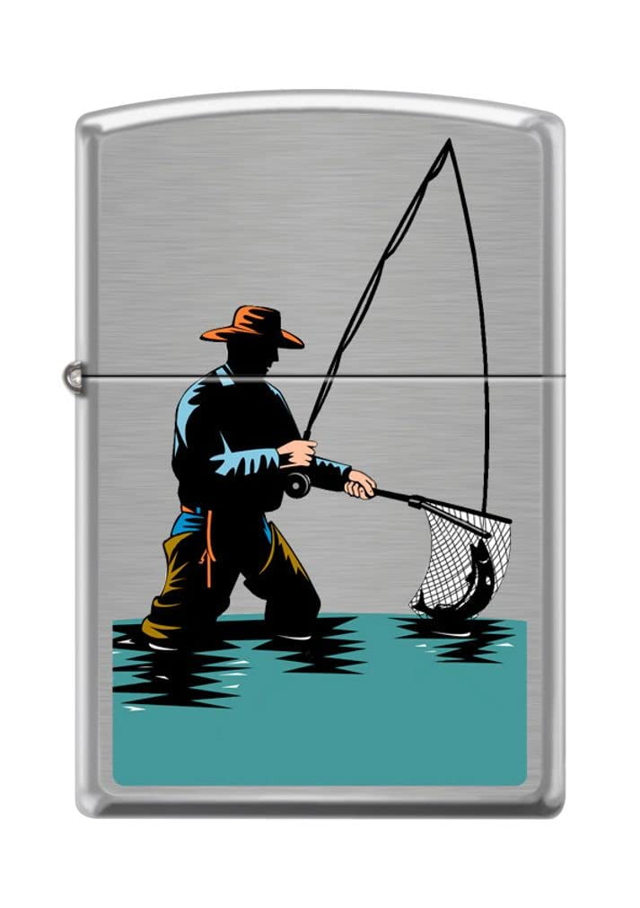 Zippo Lighter- Catching A Fish Fisherman Brushed Chrome Windproof Lighter #Z5215