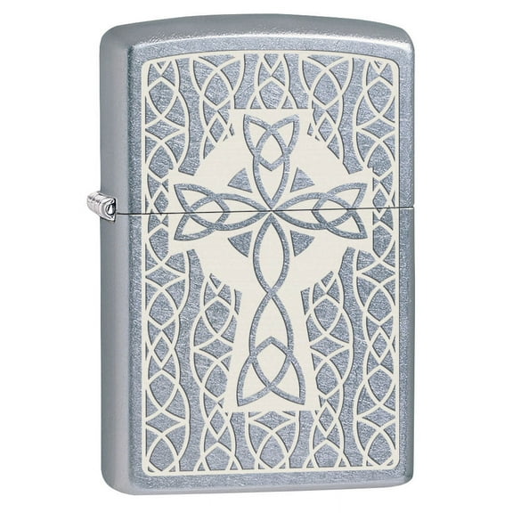 Zippo Lighter: Celtic Cross Engraved - Street Chrome 80634