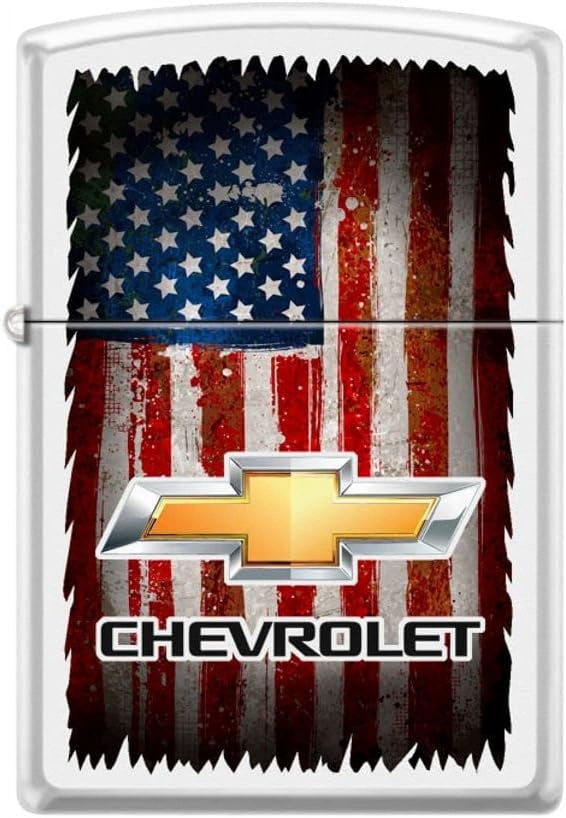 Zippo Lighter- Chevy Chevrolet USA American Flags White Matte Lighter #Z5170