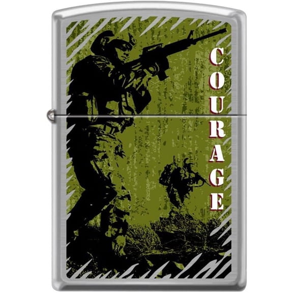 Zippo Lighter- Courage Soldier Brushed Chrome Windproof Lighter #Z5172