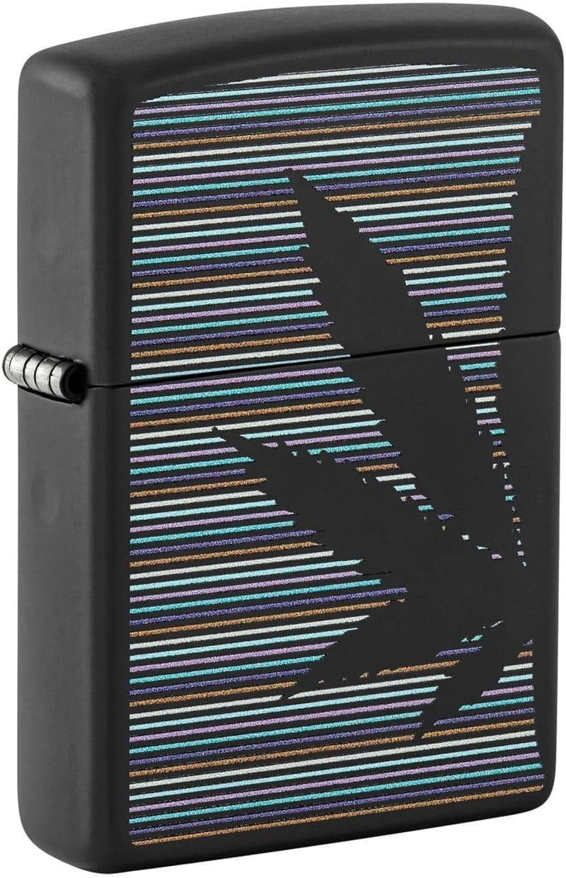 Zippo Lighter - Custom Message Engrave Leaf with Lines - Black Matte 48927