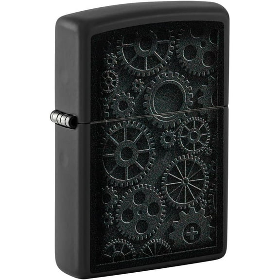 Zippo Lighter - Custom Message Engrave Steampunk Gears - Black Matte 48999