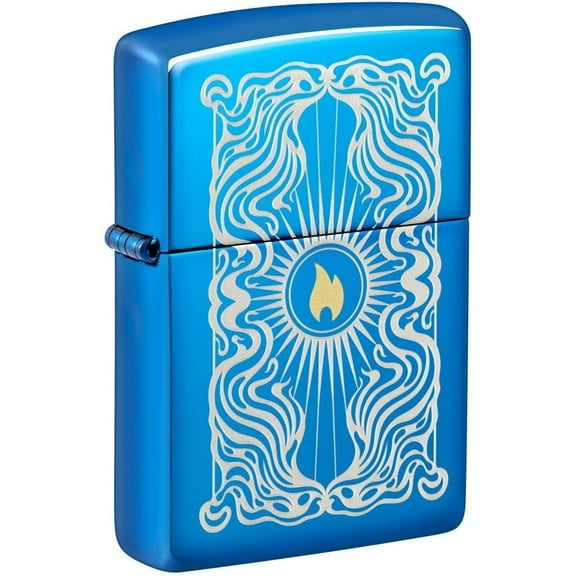 Zippo Lighter - Customize Message on Fancy Flame High Polish Blue Pocket 46424