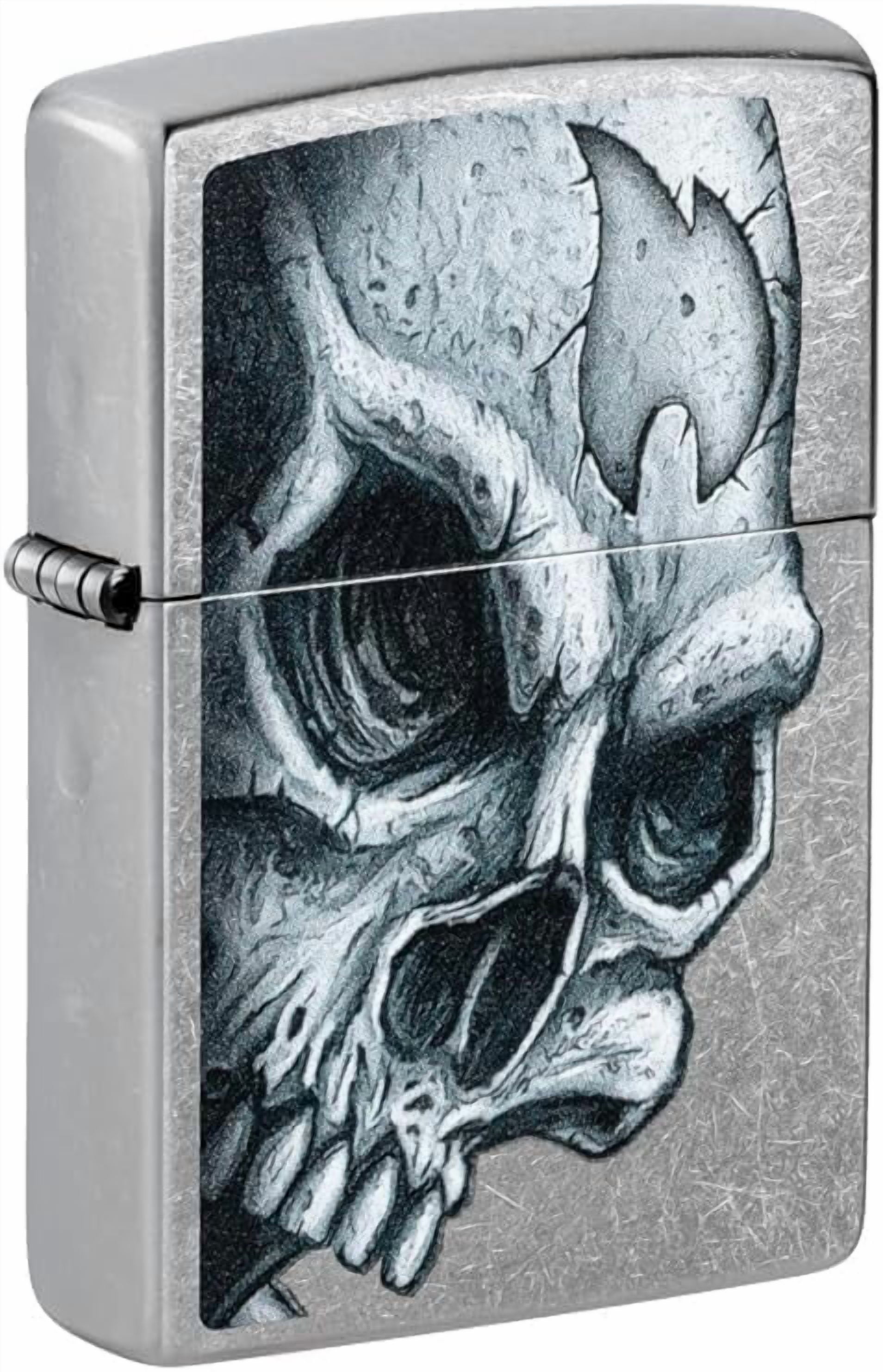 Zippo Lighter - Customize Message on Skull and Flame Street Chrome Pocket 46587