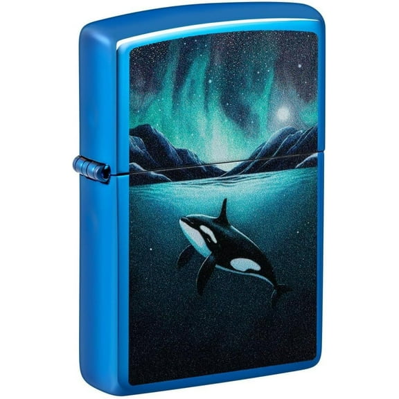 Zippo Lighter - Customized Message Killer Whale Design - High Polish Blue 48984