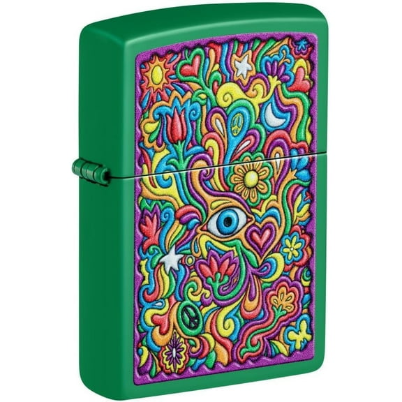 Zippo Lighter - Customized Message Trippy Psychedelic - Grass Green Matte 48957